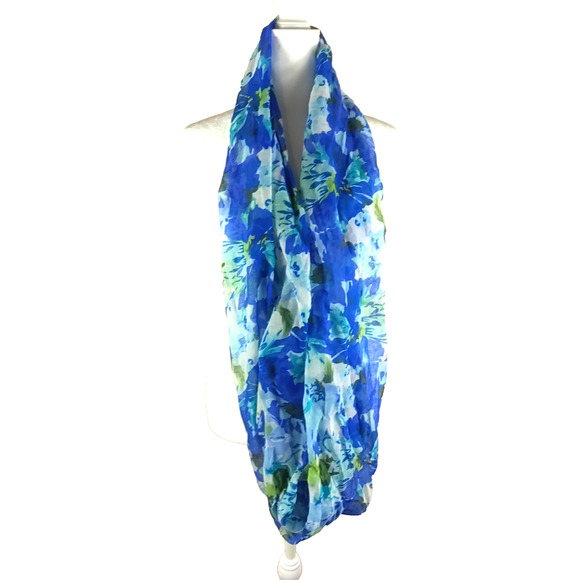 Studio Thirty Six Blue Scarf Infinity 68 X 18" Floral Art Design - Picture 2 of 7
